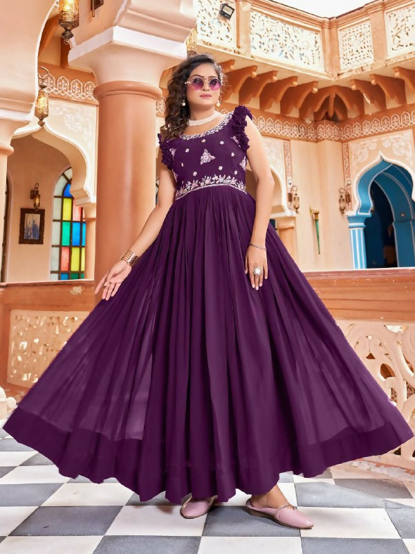 Joban Fashion Wine Readymade Dress With Sequins embroidery Work