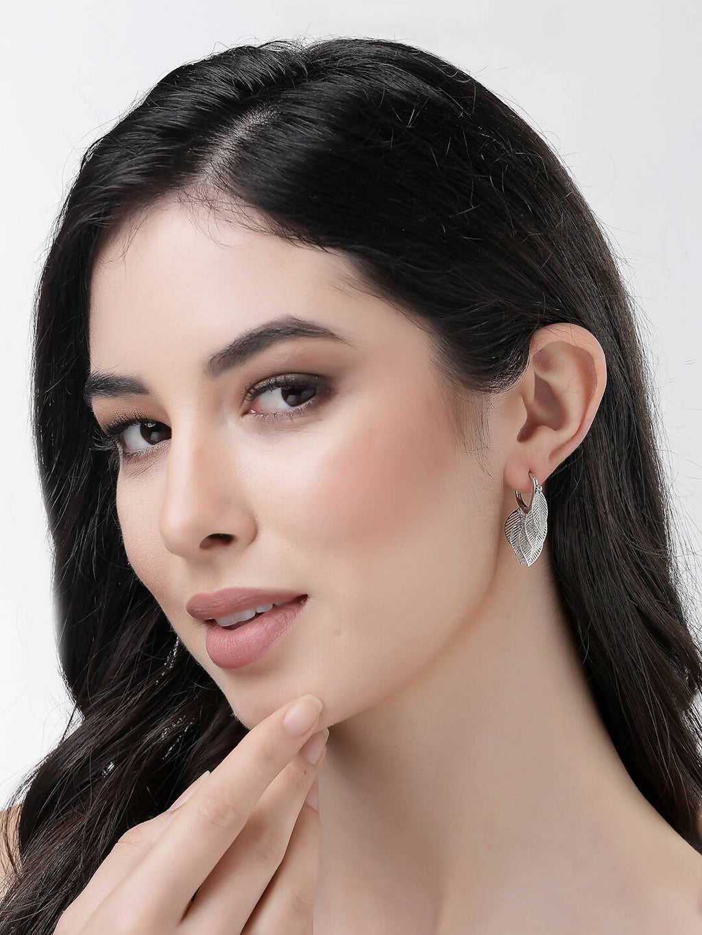 NVR Women Gold-Toned Leaf Shaped Drop Earrings