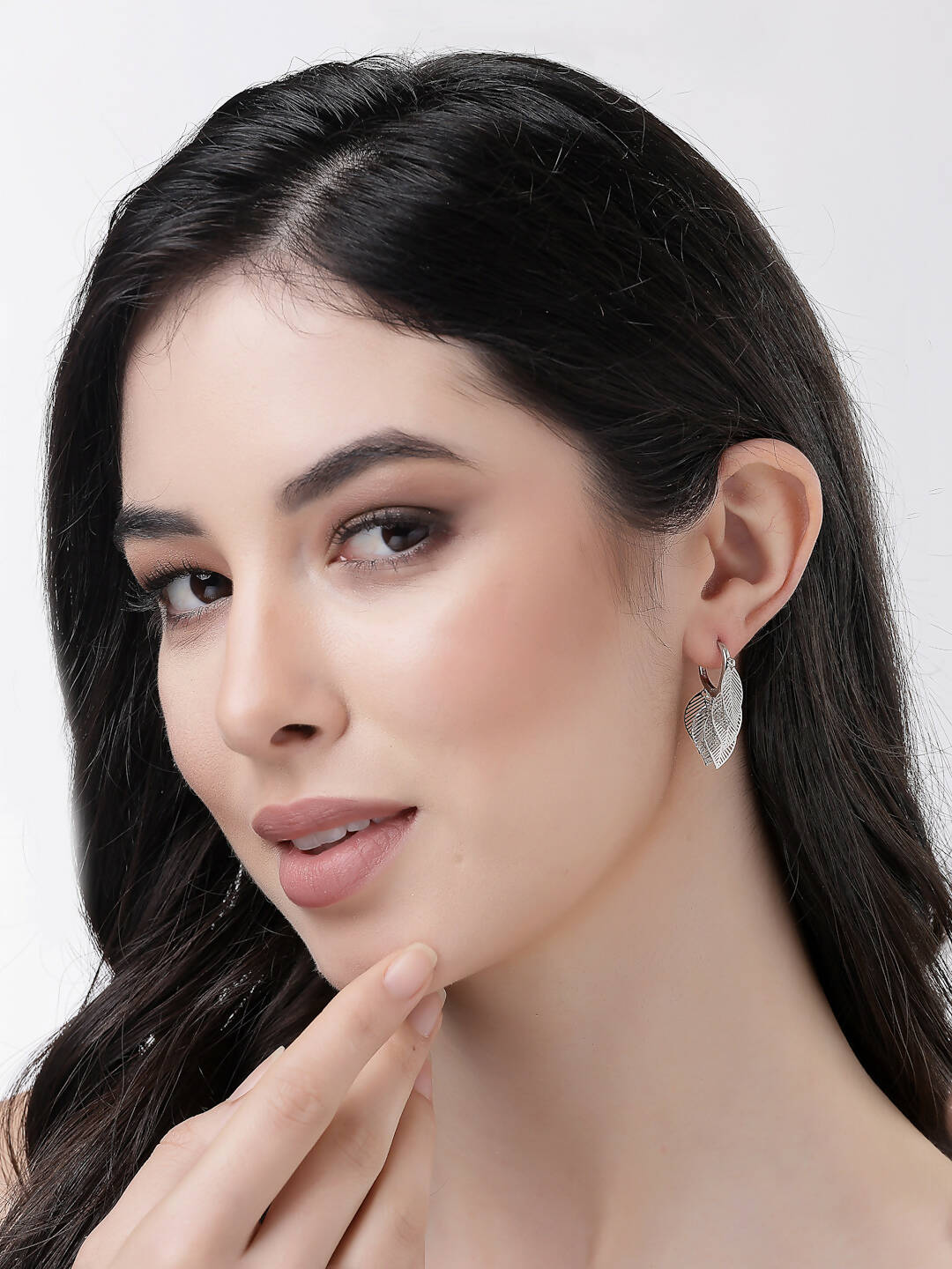 NVR Women Gold-Toned Leaf Shaped Drop Earrings