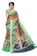 Vamika Green and Black Linen Digital Print with Satin Border Saree
