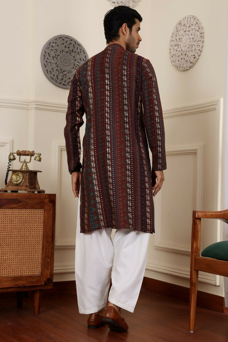 Multi Modal Silk Woven Designer Men's Rajwadi Kurta Set - Mahotsav