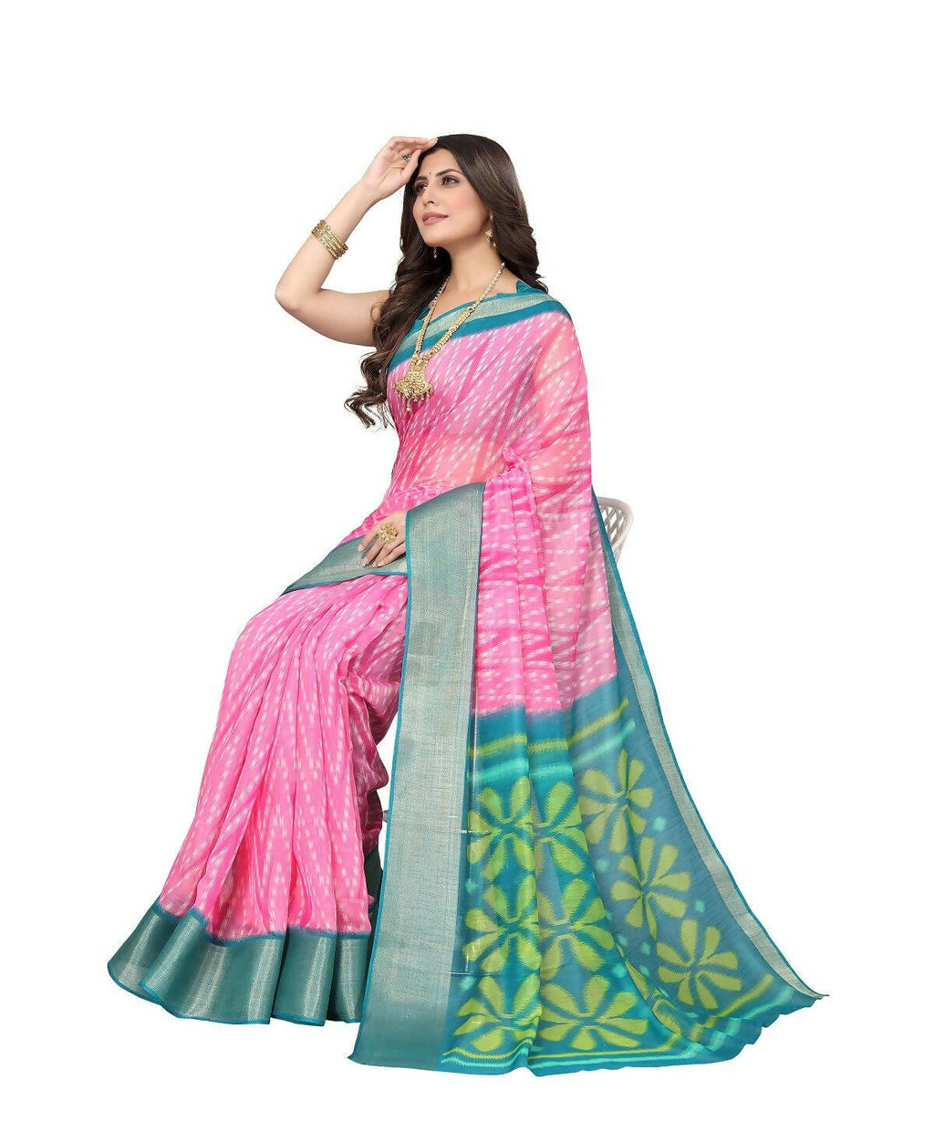 Vamika Cotton Pink Jari Border Bollywood Style Saree (DINO PINK)