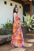 Very Much Indian Pure Linen Saree With Sleek Border And Exclusive Design - Yellow