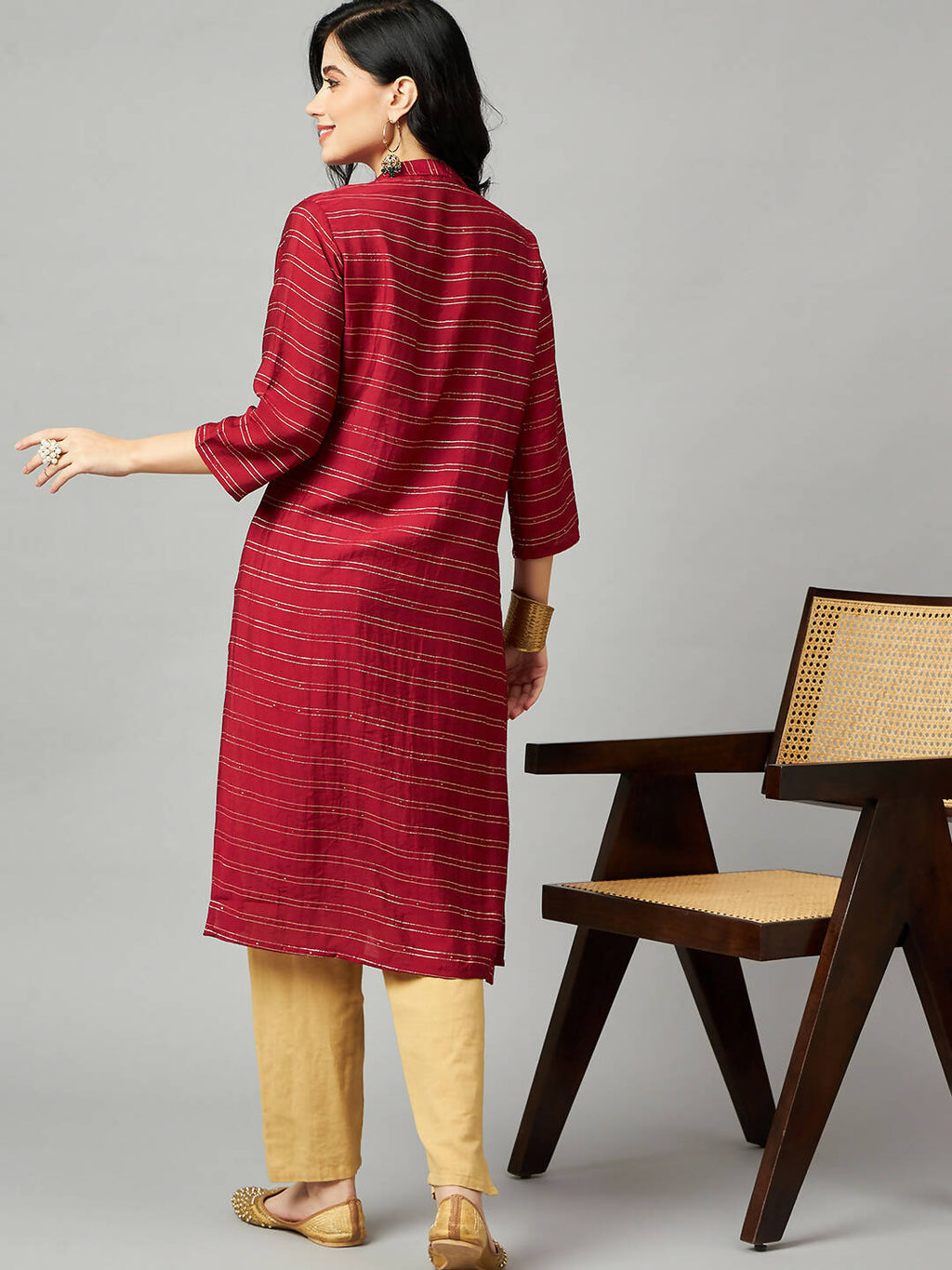 Red Poly Cotton Texture Straight Kurta - Sabella