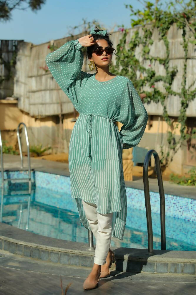 Juniper Women Sagegreen Georgette Bandhani High-Low Tunic