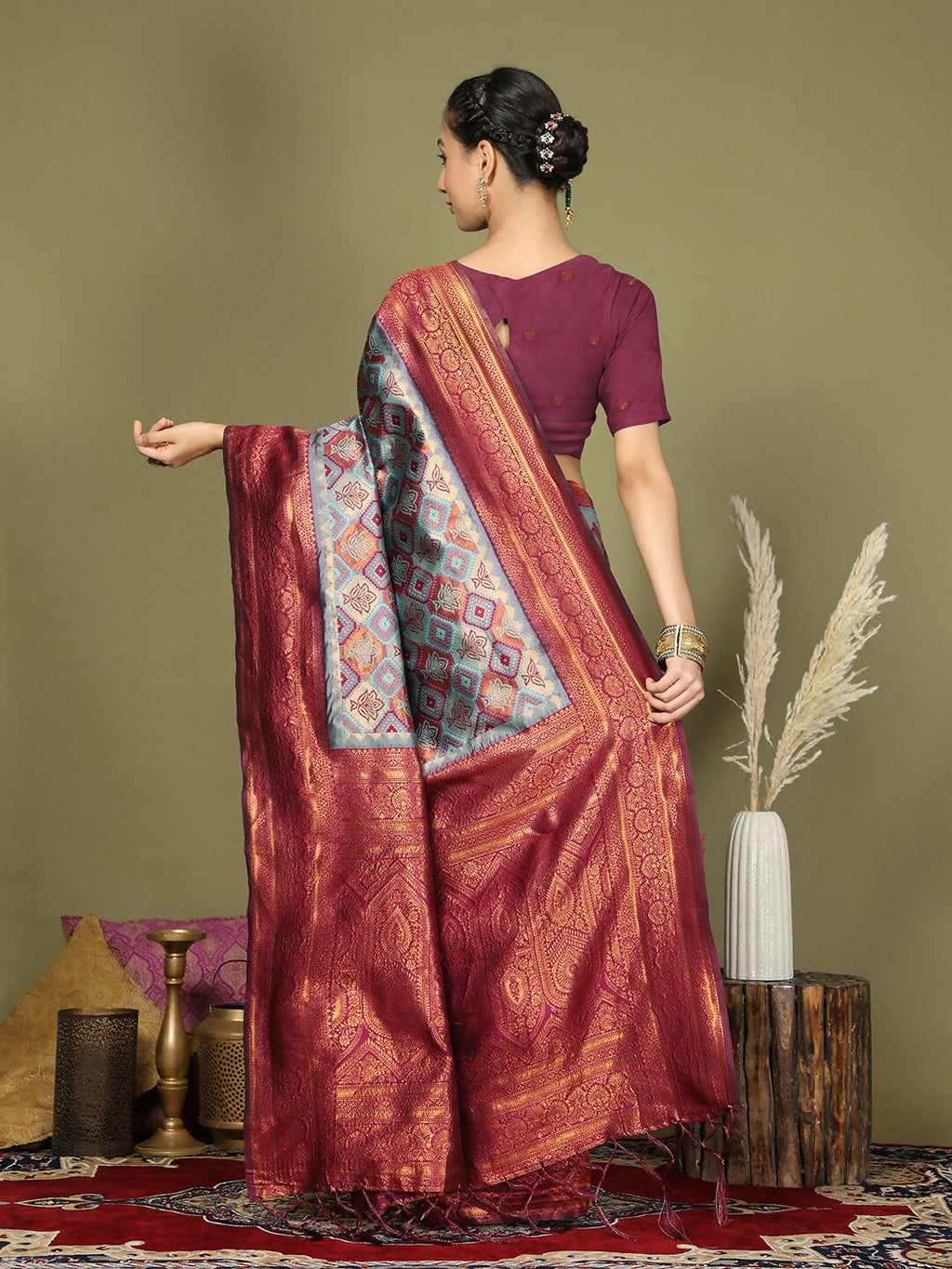 Shree Shyam Fashion Lichi Silk Teal Saree