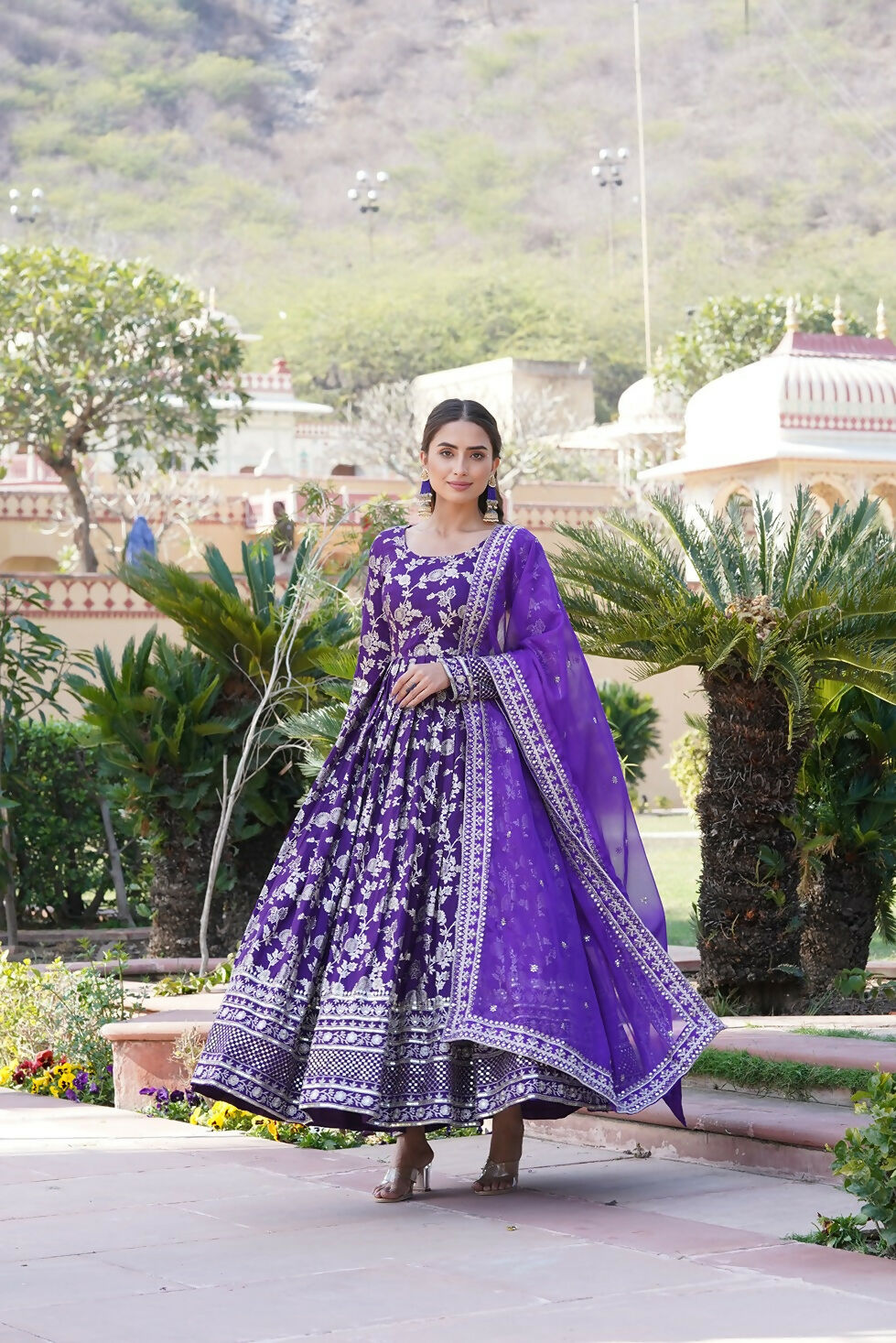 Joban Fashion Purple Viscose Jacquard Sequence Embroidery Work Kurta Set