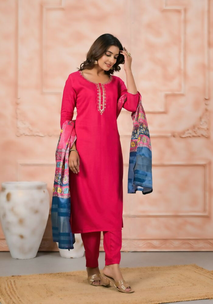 Ethnic Festive Wear Viscose Pink Stitched Suit With Dupatta - Anbazaar