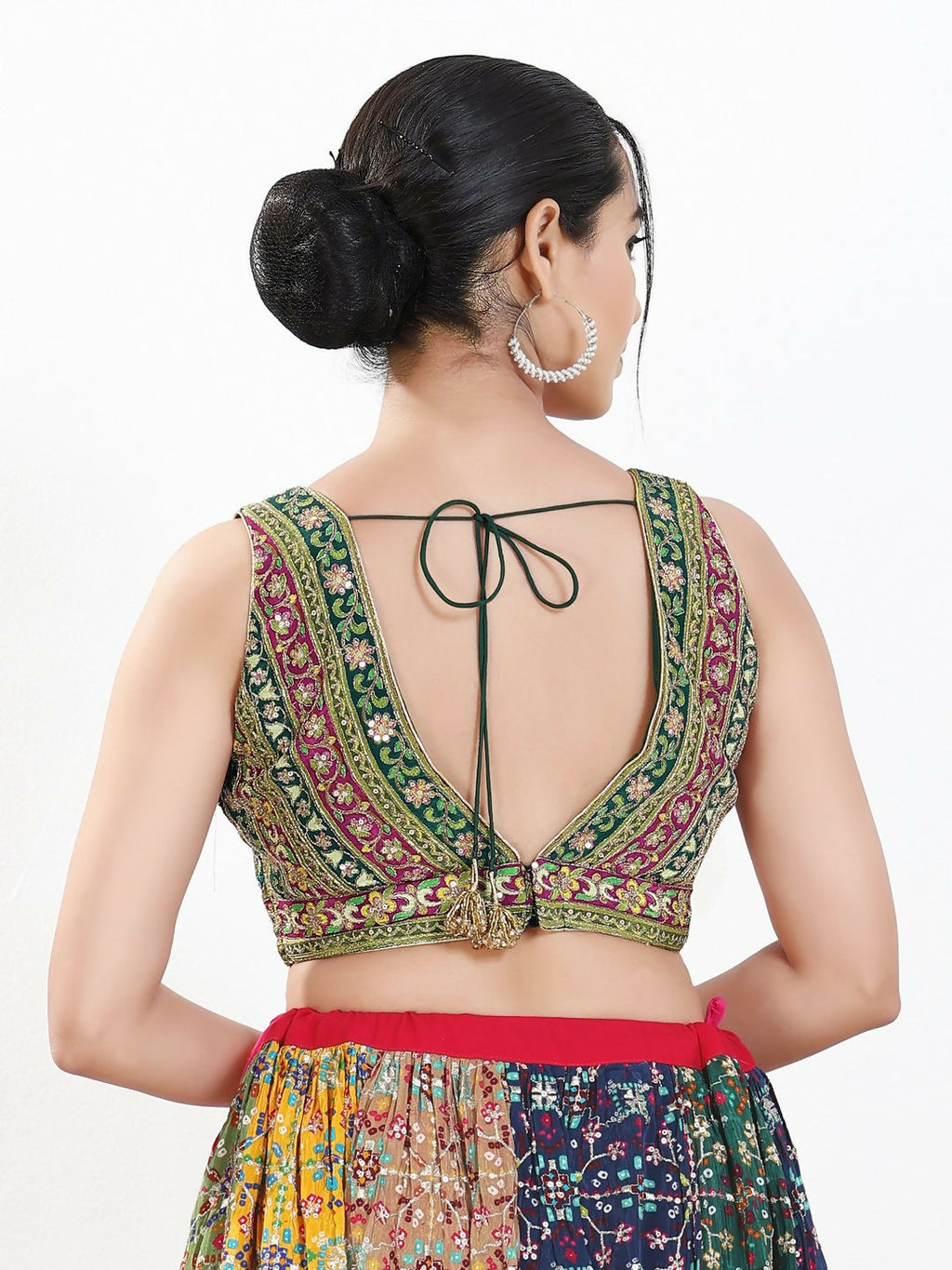 Joban Fashion Green Multi Georgette Padded Blouse With V Neck Sleeveless