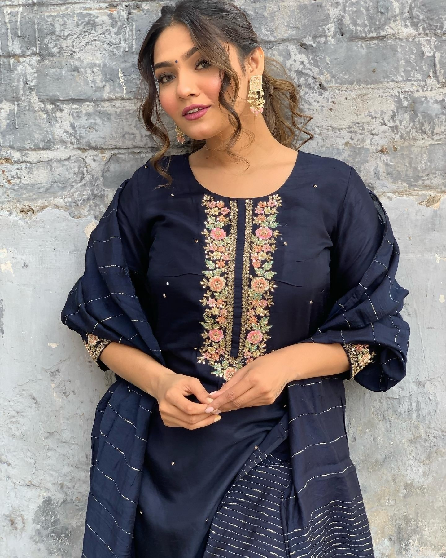 The52 Blue Women's Gorgeous Embroidered Viscose Chanderi Fabric Straight Kurta Pant with Dupatta Set