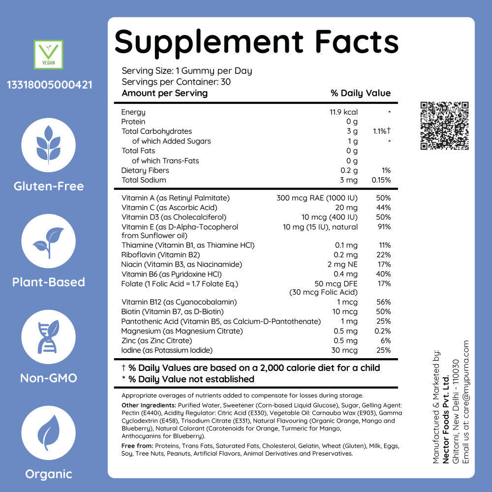 Purna Gummies Kids Multivitamin Gummies for Growth, Immunity and Health