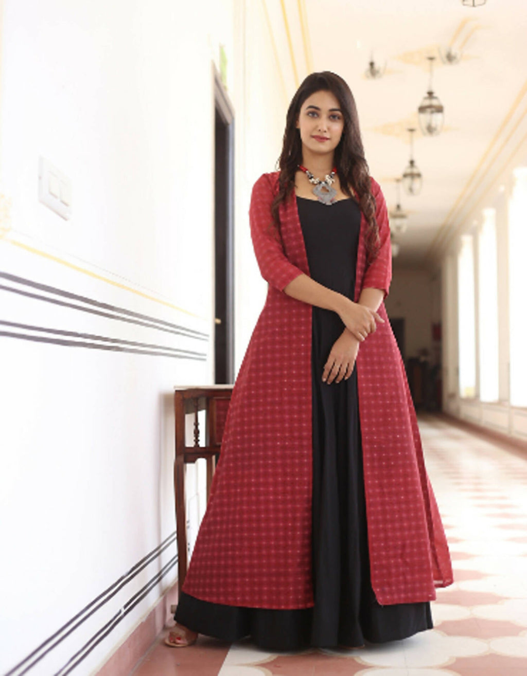 Partywear Designer Digital print Black Maslin Gown - Anbazaar