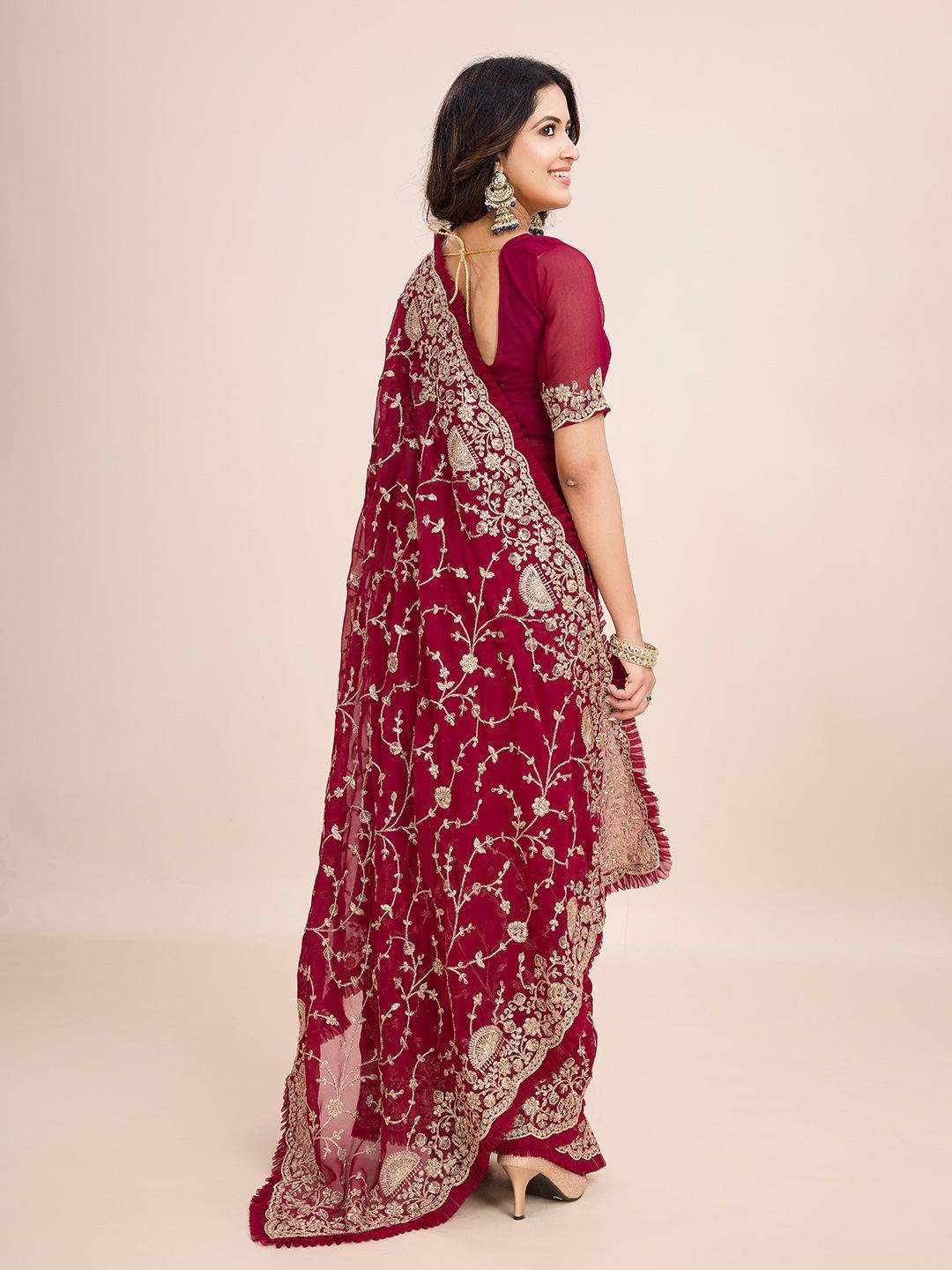 kasee Floral Embroidered Pure Georgette Ready to Wear Saree