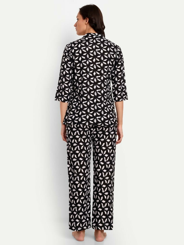 Alvano Beautiful Floral Print Co-ord set for Women's and Girls Rayon (Black)