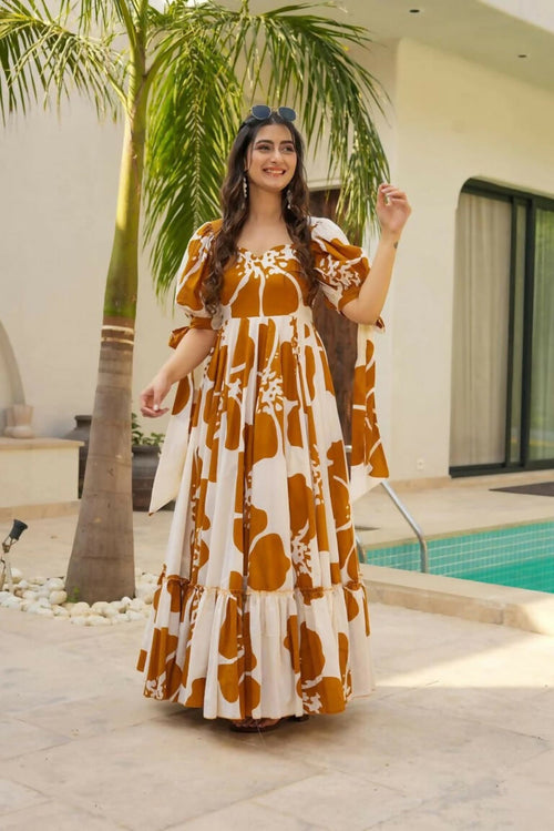 Aayaa Designer Cambric Cotton Printed Full Flaired Gown - Multi Color