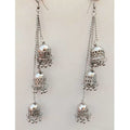 MS Fashion India Silver Oxidized Kashmiri Hanging Triple Jhumkas Chain Earrings For Parties