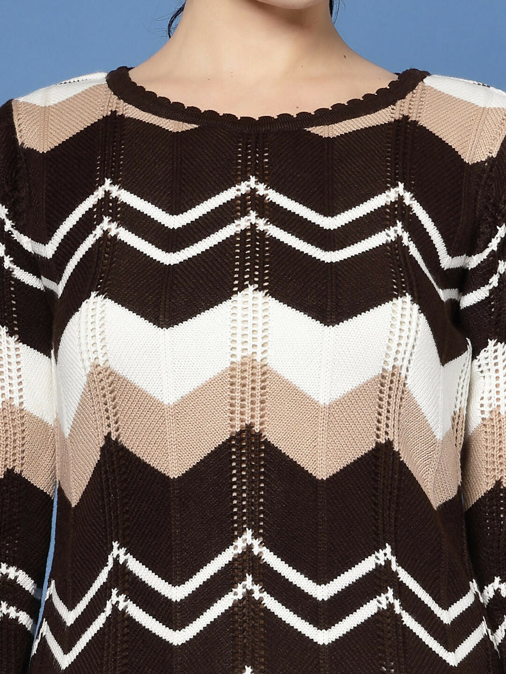 Women Self Design Brown Acrylic Winter Sweater - Wool Trees