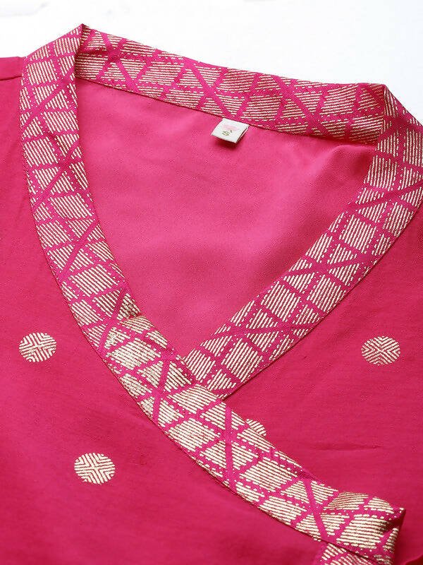 Ahalyaa Womens Pink Chanderi Printed Angrakha Style Tunic