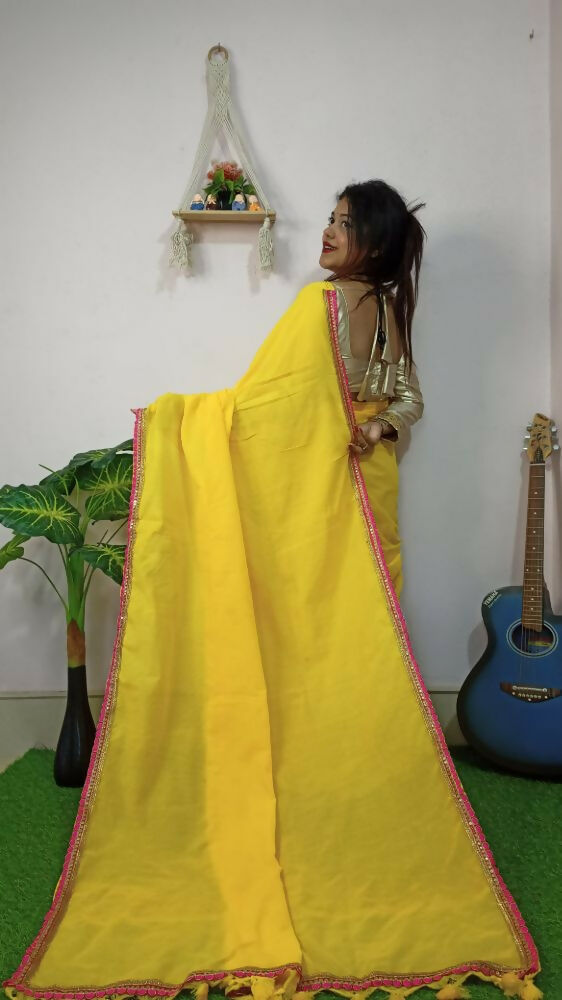 Exclusive Collection Beautiful Khadi Cotton Handloom Saree With Beautiful Zari Border - Yellow