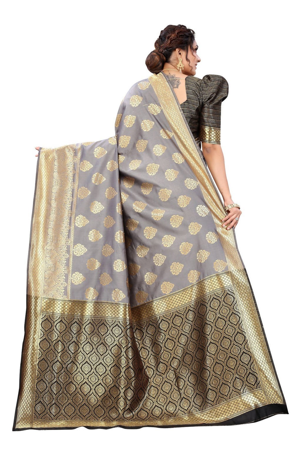 Vamika Ethnic Fire Grey Weaving Banarasi Jacquard Saree