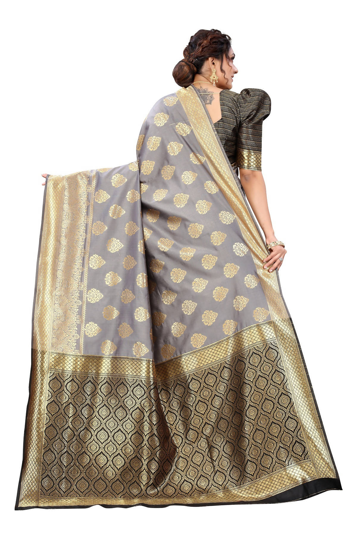 Vamika Ethnic Fire Grey Weaving Banarasi Jacquard Saree
