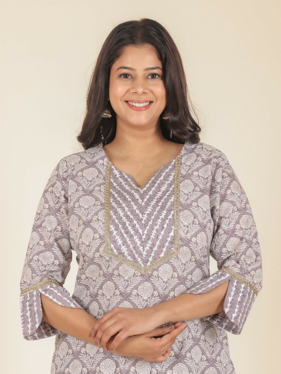 Aramya Straight Soft Cotton Floral Print Women's Kurta - Beige