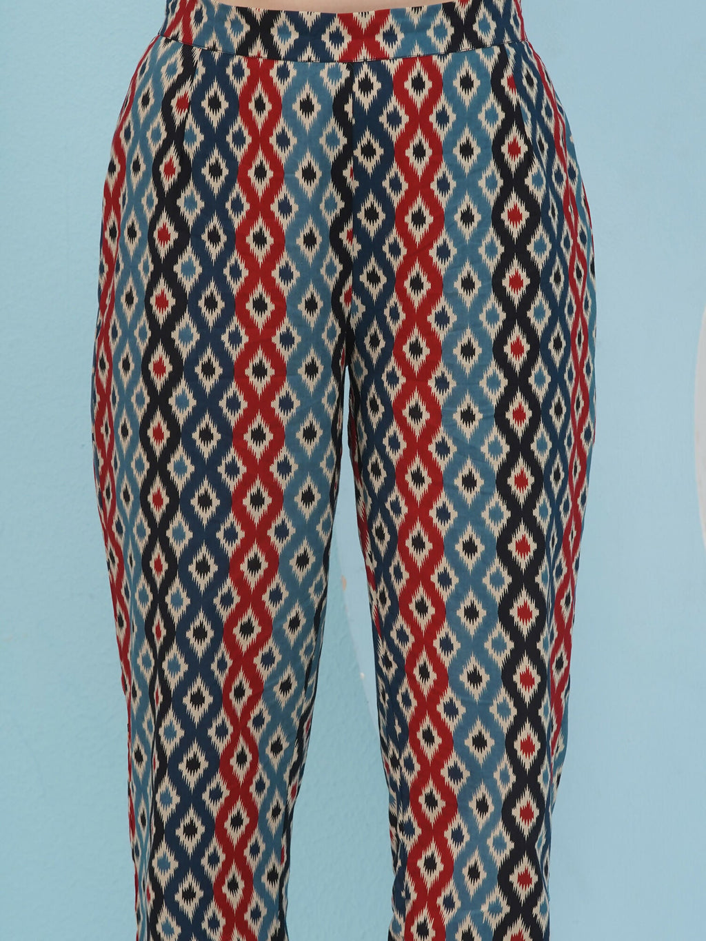 Joban Fashion Ikkat Printed Co Ord Set - Blue Red