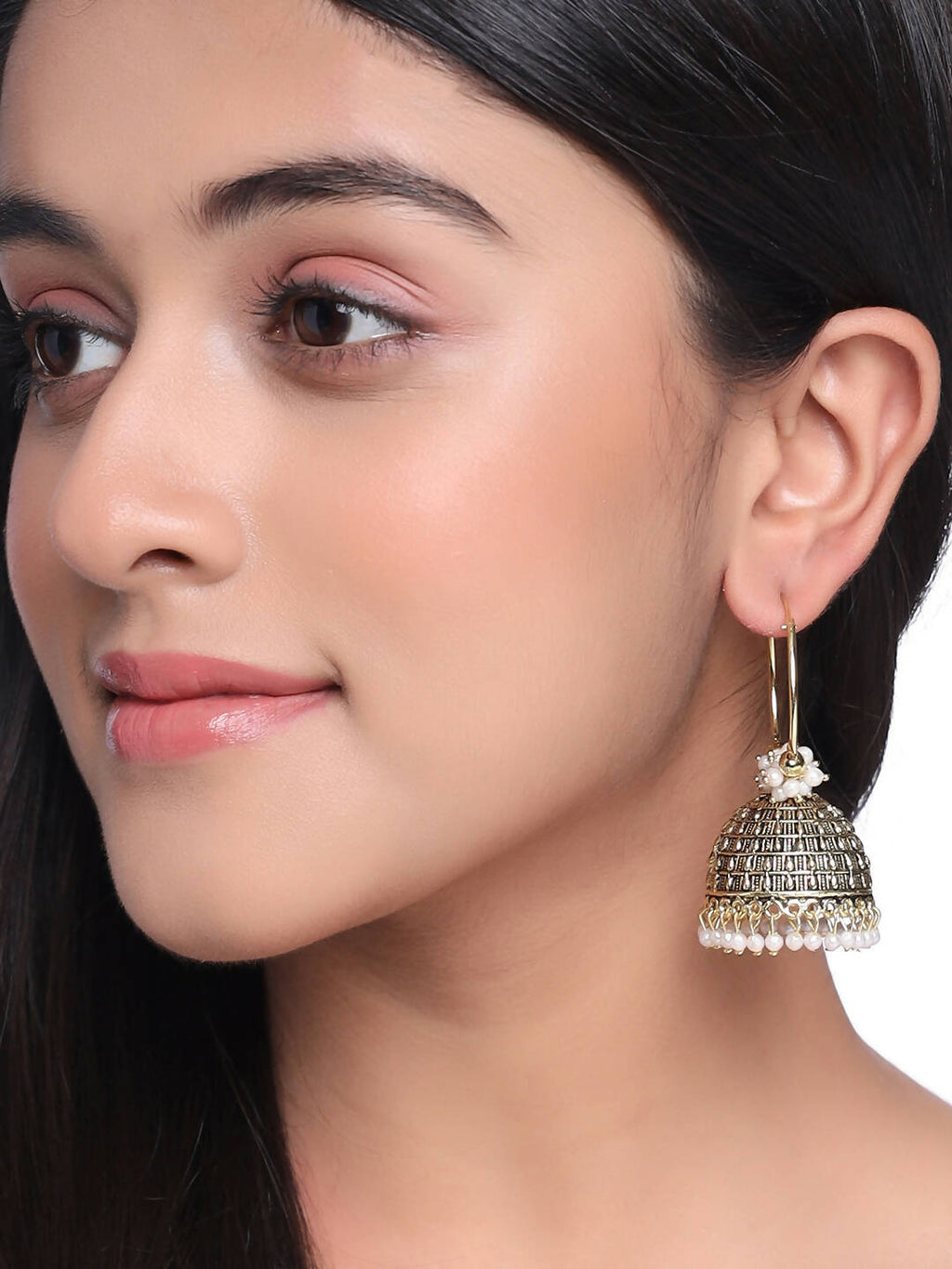 NVR Women Gold Toned Contemporary Jhumkas Earrings