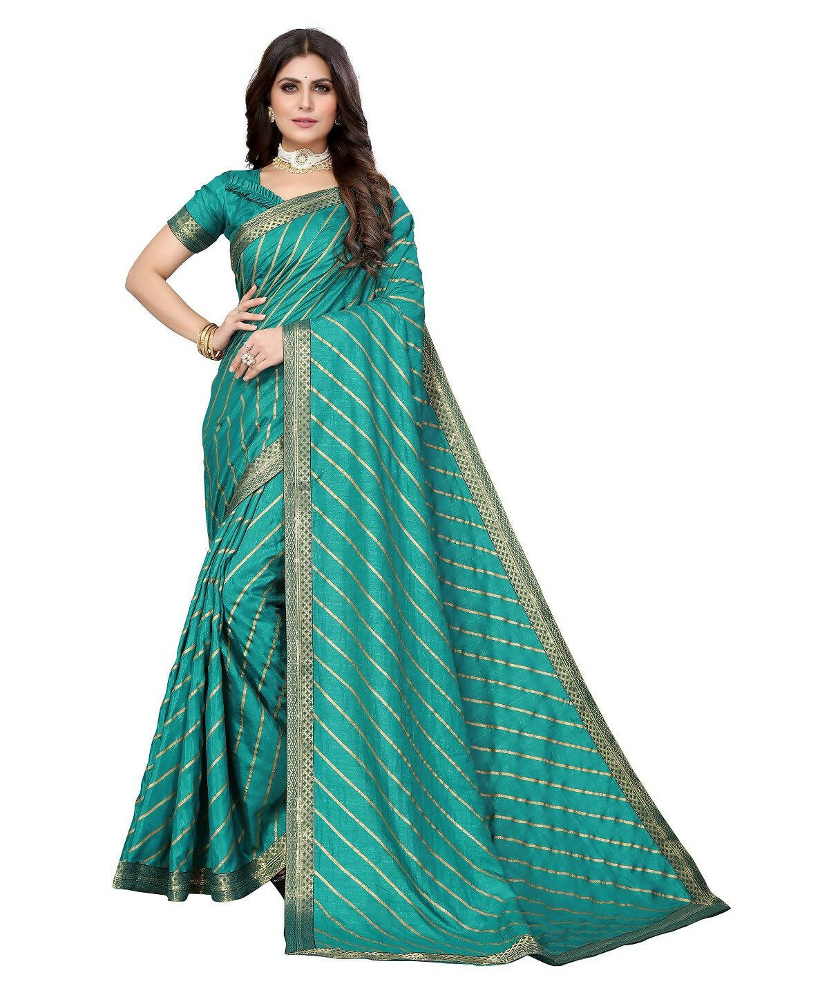 Vamika Dola Silk Green Lace Border Bollywood Style Saree (SUCHI GREEN)
