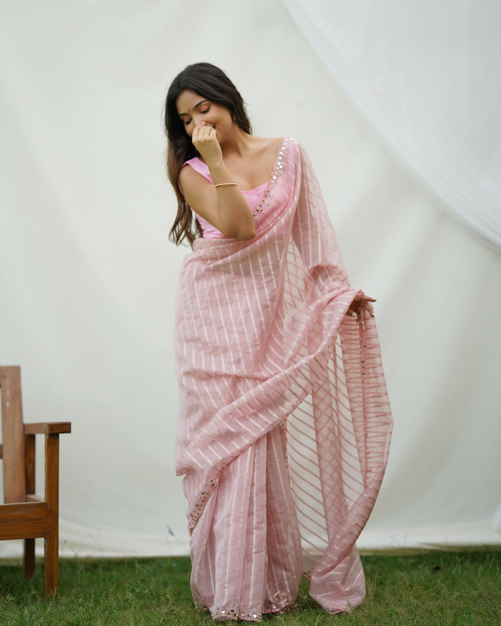 Vamsee Vijaysitara Baby Pink Organza Saree