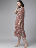 Yufta Women Maroon Pure Cotton Ethnic Motifs Printed Kurta with Palazzo & Dupatta