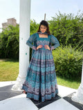 All Season Designer Blue With Multycolor Pure Maslin Gown - Anbazaar