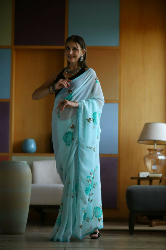 Vamsee Laxmi Blue Georgette Saree