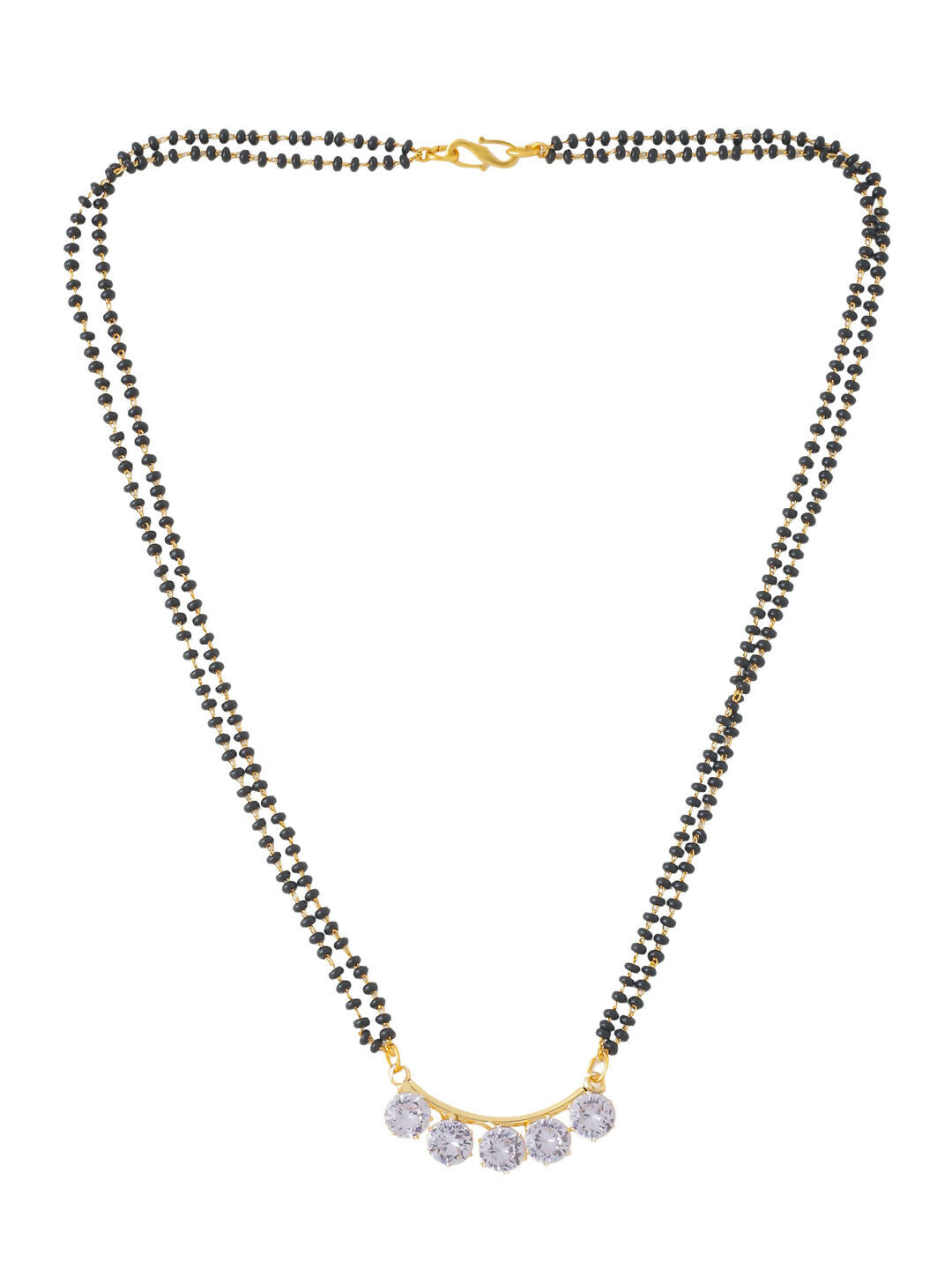 NVR Women's's Set of 2 Black Gold-Polished Beaded Mangalsutra With Ad Stone