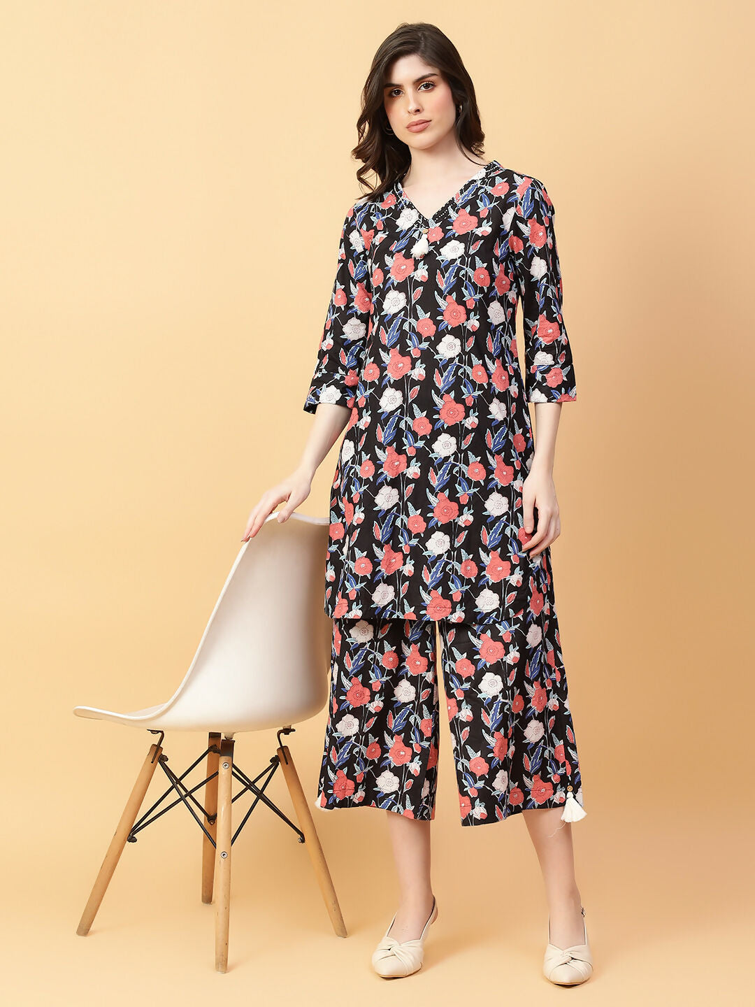 Joban Fashion Black Cotton Printed & Hand Work Co-ord Set