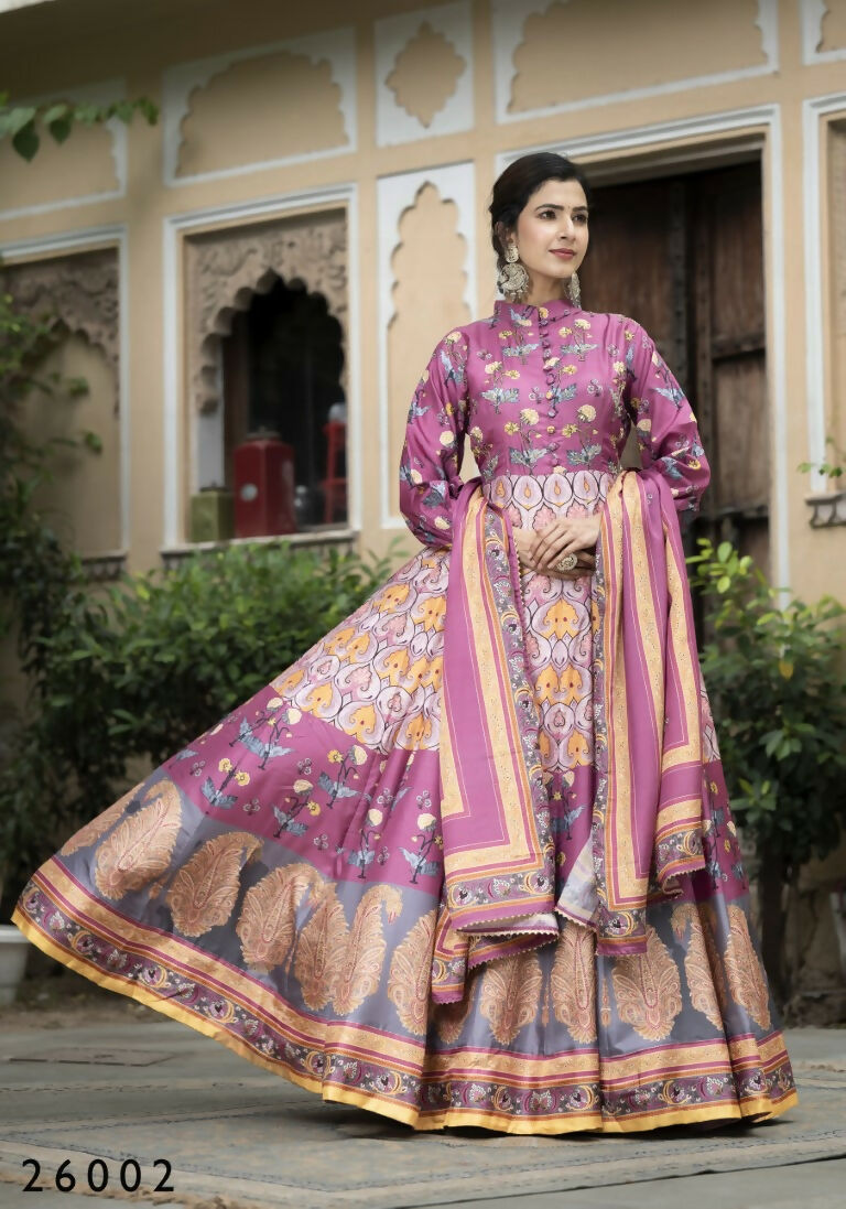 Wedding Designer Purple Soft Dola Silk Anarkali suit with Dupatta - Samanta