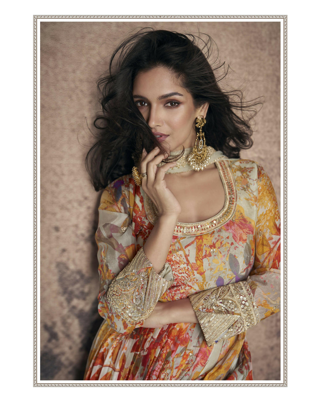 Vastranavya Georgette Digital Print With Sequence Embroidery Stitch Work Side Slit Abaya Style Suit
