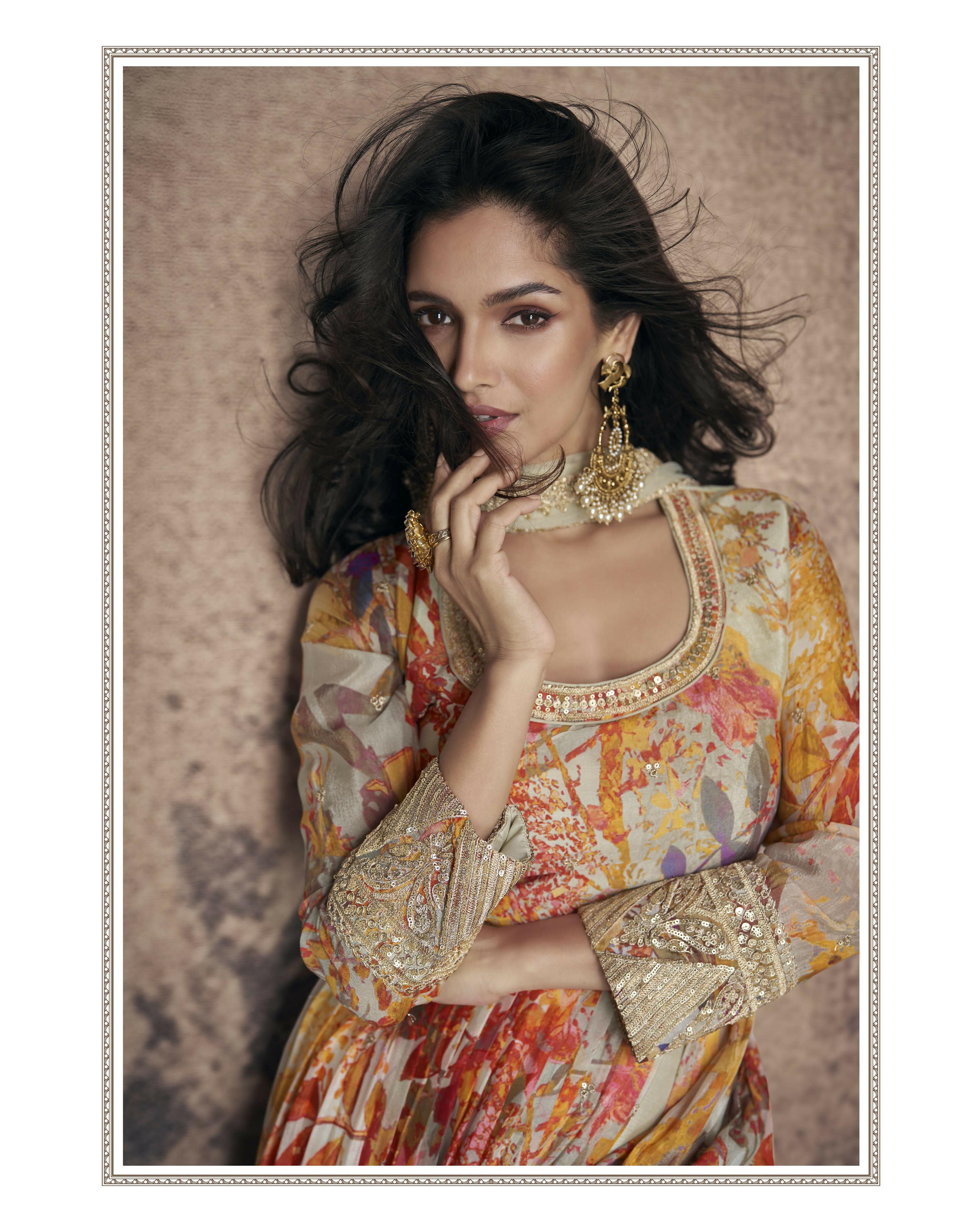 Vastranavya Georgette Digital Print With Sequence Embroidery Stitch Work Side Slit Abaya Style Suit