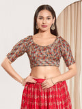 Joban Fashion Grey Jacquard Padded Blouse With Round Neck Elbow Sleeves