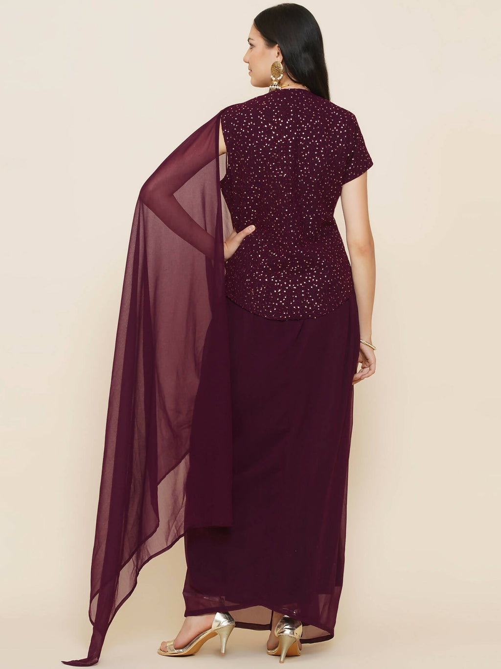 Women Republic Bronze Georgette Jacket With Skirt