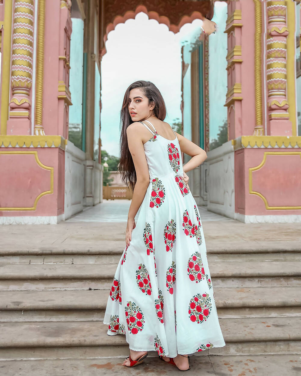Designer Partywear Printed White Pure Maslin Gown - Anbazaar