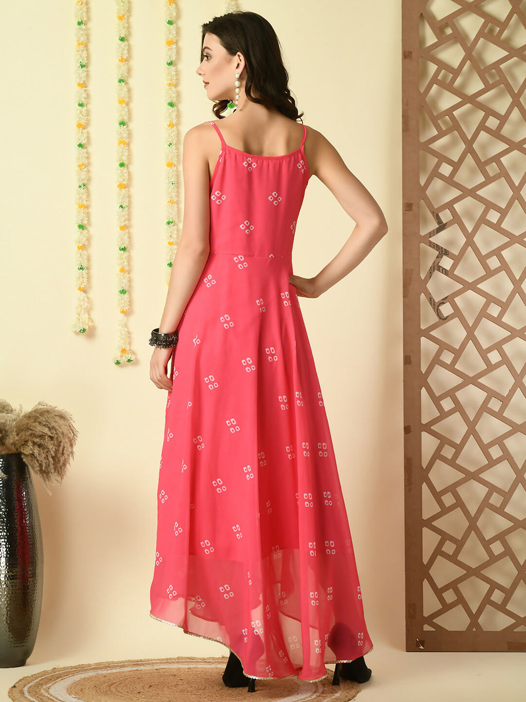 Myshka Women's Pink Printed Georgette Party Dress