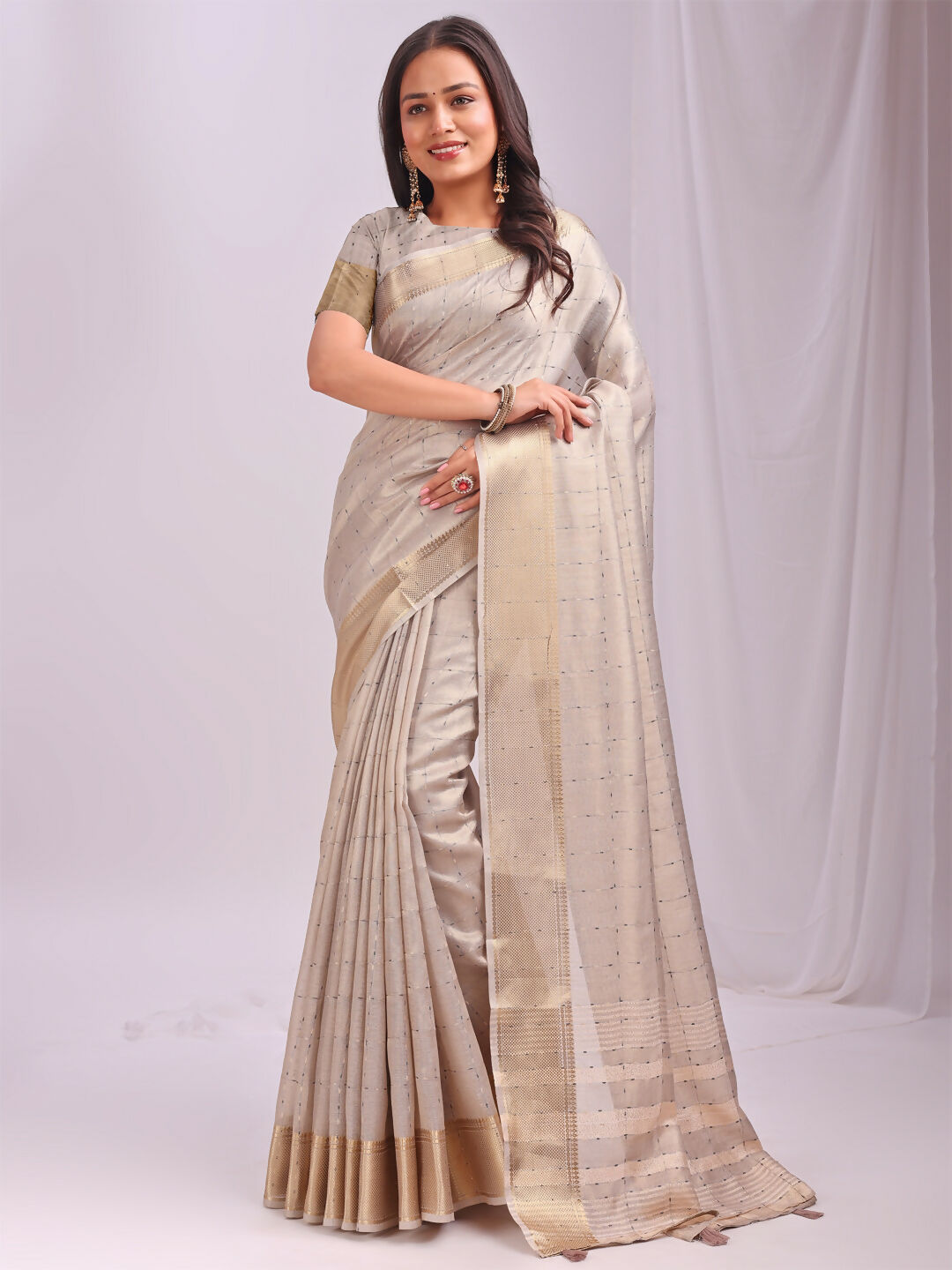 Shree Shyam Fashion Organza Cream Saree