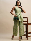 Green Poly Rayon Floral Printed Top with Matching Trouser - Shivani