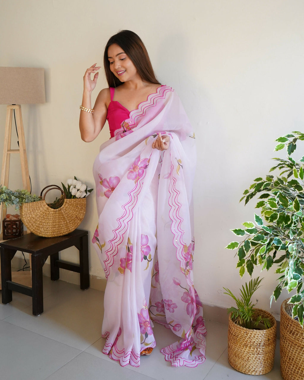 Vamsee Divisha White Organza Saree