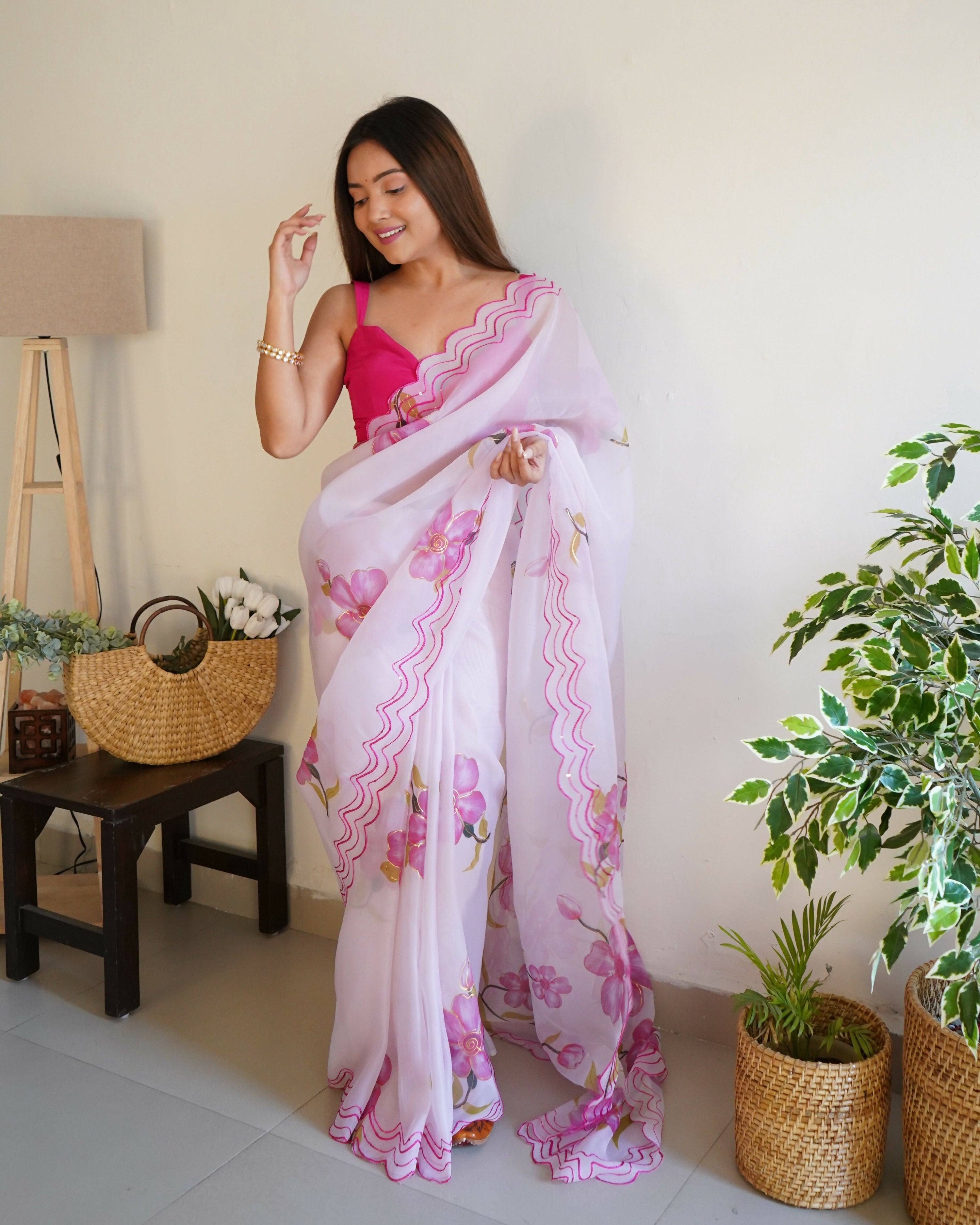 Vamsee Divisha White Organza Saree