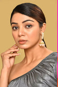 Joban Fashion Women Kundan Pearl Golden Peach Earrings