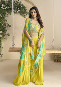 Anaita Mustard Chinon Readymade Shrug Suit with Embroidery Sequence Work