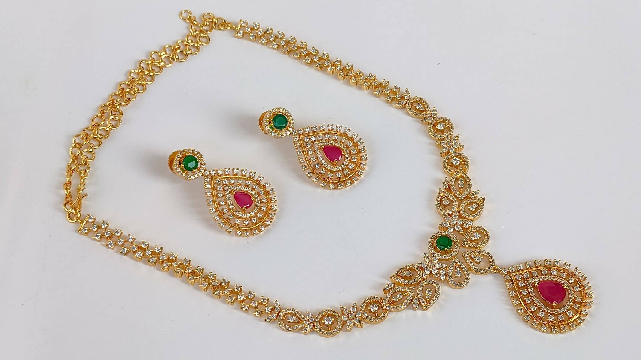 Multicolor AD Bridal Necklace Set