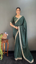 Vastranavya Sea Green Georgette Silk Swarovski & Heavy Lace Work Ready to Wear Saree